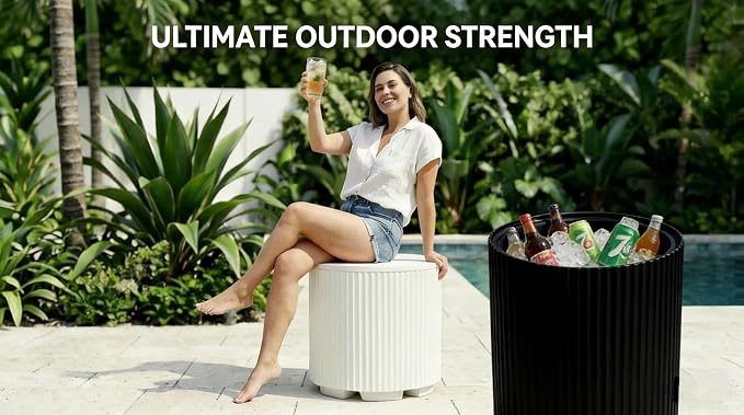 FONTOI Outdoor Cooler Side Table 2 Pack, 2 in 1 Ice Chest Side Table,as Cooler Side Table,Cooler Table for Patio, Parties Picnics, Beach