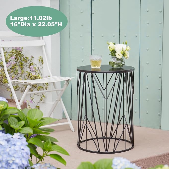 Y&M Outdoor Side Tables, Set of 3 Metal Stacking Patio Side Tables for Outside, Round Indoor End Tables, Coffee Accent Poolside Tables for Patio Garden Balcony, Black