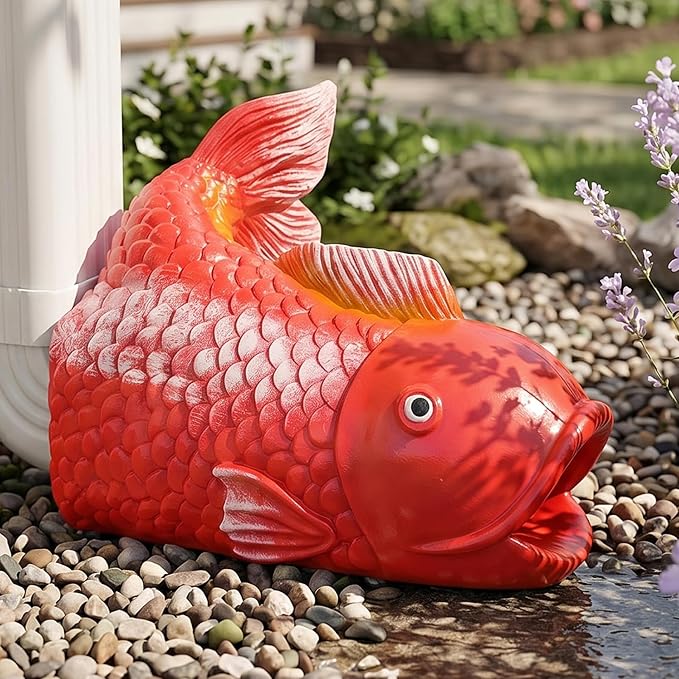 Teaeeno Fish Gutter Downspout Extension Decorations, 3''x4'' Downspout Extender Diverter Splash Block Sculpture Outdoor Decor, Animal Resin Statue Ornaments, for Garden, Lawn, Yard