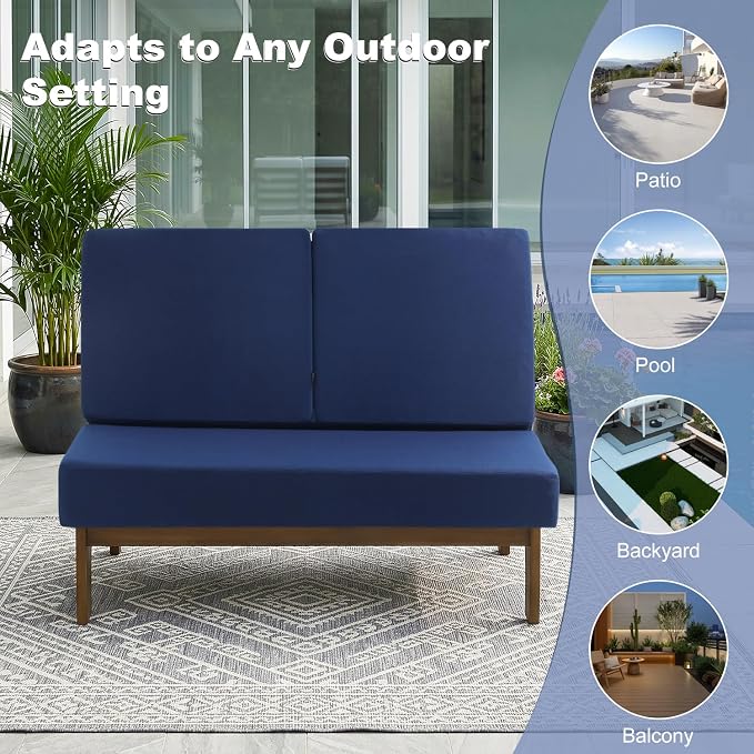 Pia Ricoo 1-Piece Patio Furniture Set, Outdoor Loveseat with 4.5-Inch Thick Cushions, All-Weather Outdoor Sofa for Backyard, Deck, Lawn - Navy (Split Back)