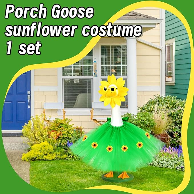 JcHrmers Sunflower Porch Goose Outfits Spring Summer Goose Outfit Headpiece Glasses Tutu Skirt Fits 23" Cement Plastic Goose Statue for Outdoor Lawn Garden Yard Patio Decor