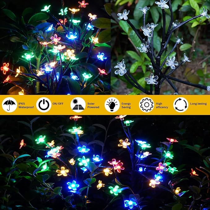 8 Pack Solar Lights Outdoor Waterproof, Garden Lights Solar Flowers | 2 Modes 160LED, Fairy Garden Decor for Outside, Yard, Patio, Pathway, Lawn Decorations, Gardening Gifts for Women Mom