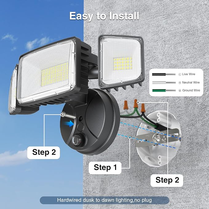 Onforu 100w Dusk to Dawn Outdoor Lighting,11000LM Led Outdoor Light from Dusk Till Dawn,Super Bright Flood Light,IP66 Waterproof Exterior Security Black Light Fixture,3 Heads Photocell for Garage,Yard