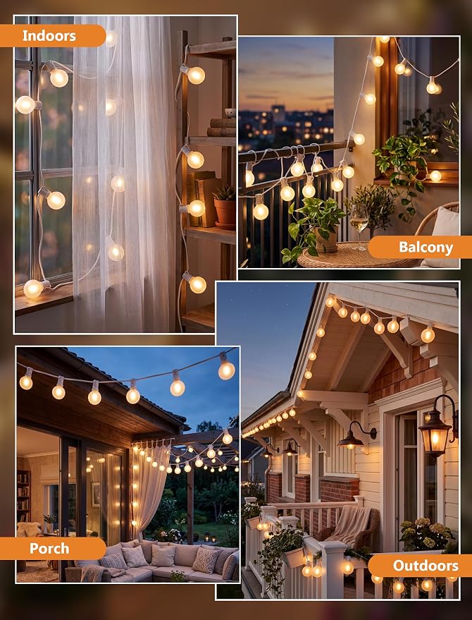 GOOTHY Outdoor LED String Lights, 50Ft with 52 Frosted White LED Globe Bulbs, Waterproof for Indoor/Outdoor Use, Perfect for Garden, Bistro, Pergola, Tents & Decorations, White