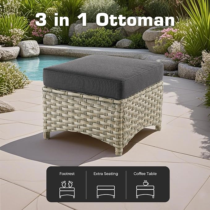 8-Piece Outdoor Patio Furniture Set with Fire Pit Table,All Weather Wicker Rattan Patio Seating Sofa and Chair Set with Ottomans,Outdoor Conversation Sets w/ 3 Seater Couch for Porch Deck Yard,Black