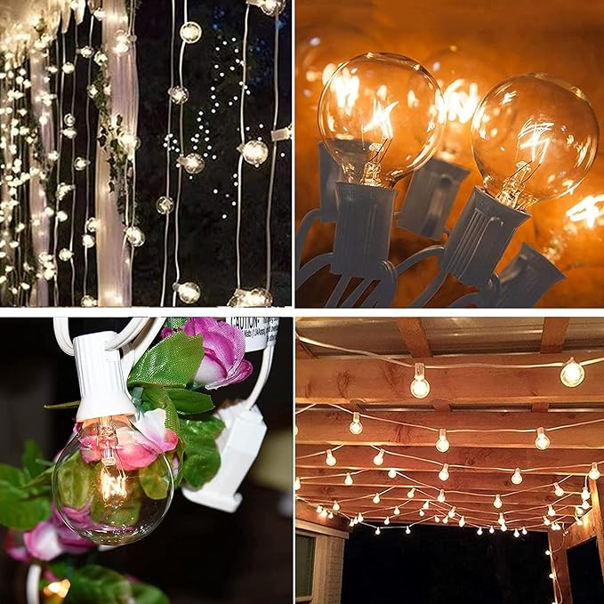 SUNSGNE 50Ft G40 Globe String Lights with 25 Clear Edison Bulbs(5 Spare), White String Lights Outdoor Patio Light for Indoor Outdoor Commercial Decor (White Wire)