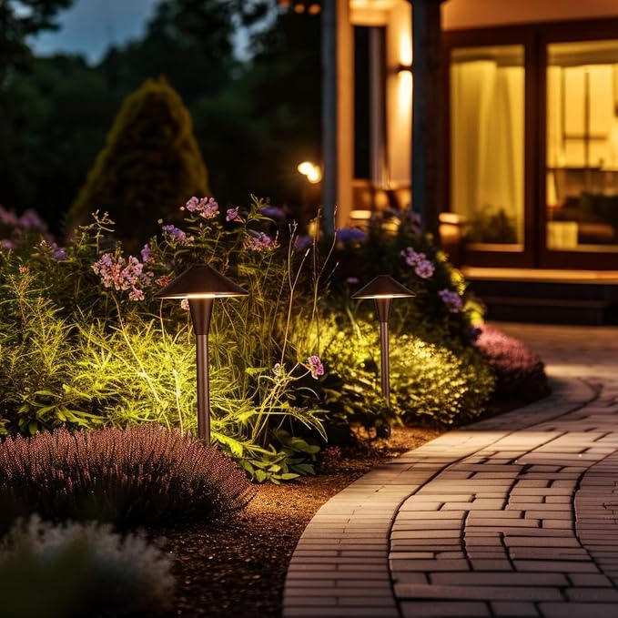 LEONLITE 6-Pack 5CCT Low Voltage LED Pathway Lights, Flat Cone Head | 12-24V AC/DC, IP65, Landscape Path Lights, for Walkway Yard Garden, 1800/2700/3000/4000/5000K, Oil Rubbed Bronze, Aluminum