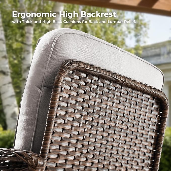 Luxury Patio Furniture Set with 6-inch Thick Cushions, Outdoor Furniture Set with High Back Swivel Chairs, 10 PCS Wicker Outdoor Conversation Set for Porch, Patio, Yard, Deck, Poolside, Brown/Beige