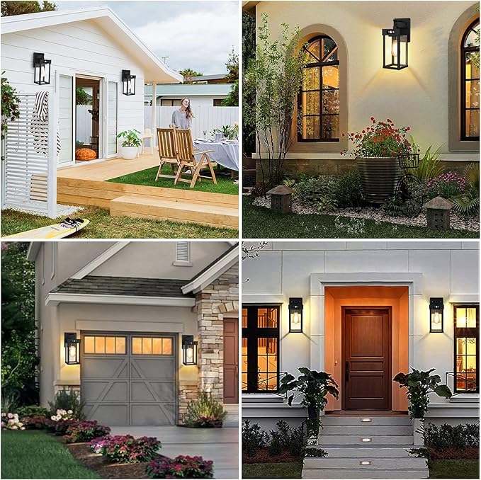 Auzev Outdoor Solar Wall Lights Fixtures Exterior Solar Wall Lantern | Wall Mount Motion Sensor 3 Lighting Modes Modern Sconce Waterproof Outside Lamp for House Garage (Black-1P)