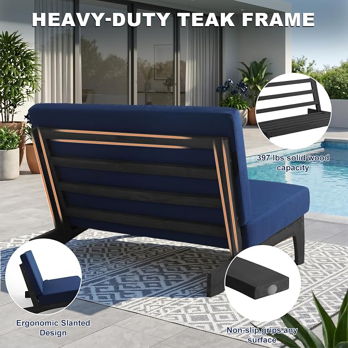 Pia Ricoo 1-Piece Patio Furniture Set, Outdoor Loveseat with 4.5-Inch Thick Cushions, All-Weather Outdoor Sofa for Backyard, Deck, Lawn - Navy/Dark
