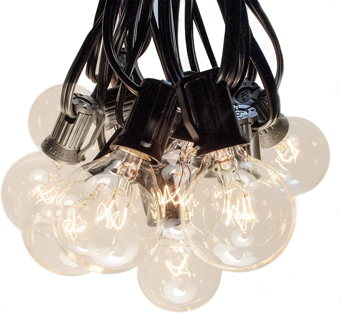 10’ G40 Globe String Lights Set with G40 Clear Light Bulbs and Black Wire | Perfect for Patio, Awning, Canopy, Porch, and Balcony Lighting