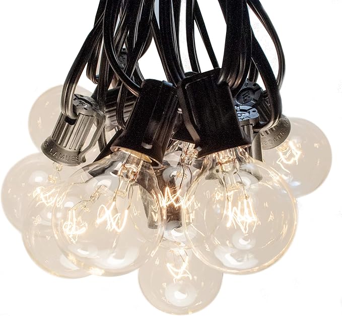 100 Foot Globe String Lights - 105 G40 Clear Bulbs (5 Extra) - Black Wire | Outdoor String Lights for Patio Cafe Bistro Deck Backyard Market Party and Wedding Lighting