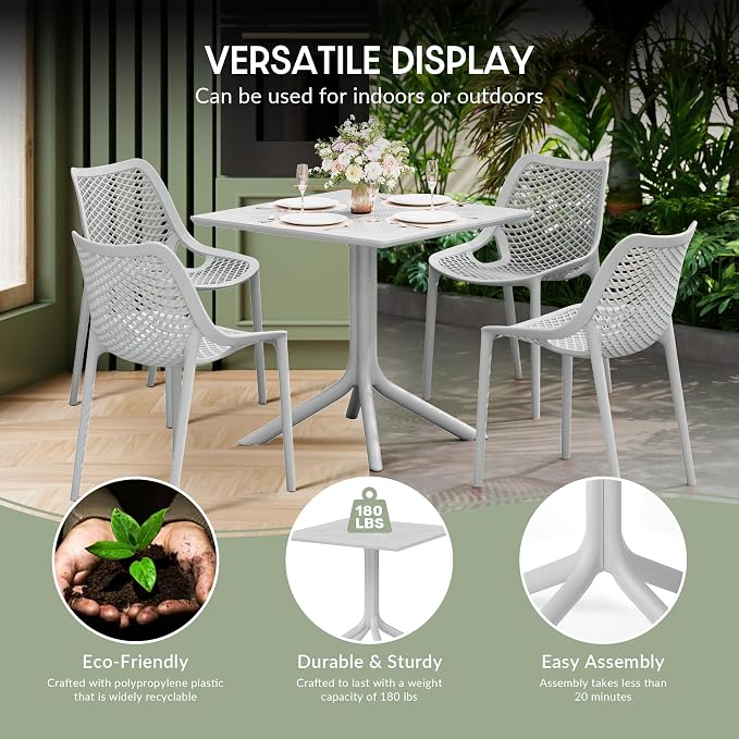 WestinTrends Playa 31.5" Square Plastic Outdoor Patio Dining Table for 4, Gray