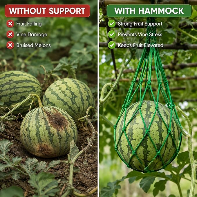 24 Pcs Watermelon Hammocks for Garden Trellis, Heavy Duty Melon Support Nets, Reusable Hanging Fruit Slings for Watermelon, Pumpkin, Cantaloupe, Squash and Vertical Gardening