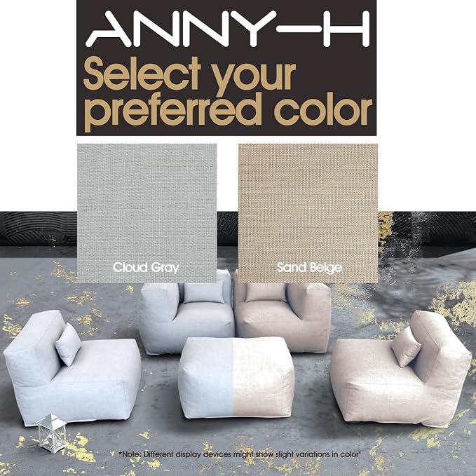 ANNYH Modern Calaluna 5Pc Patio Garden Furniture Sectional Conversation Set Combines 2Middle 2Corner 1Ottoman/CoffeeTable -Exp Foam Filling Chairs - UNIQUE Modular Contemporary Sofa (Cloud Gray)