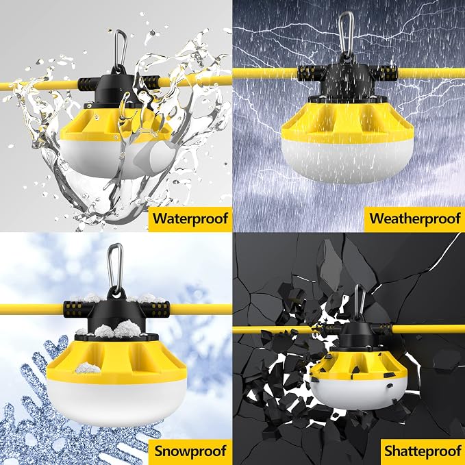 200FT Construction String Lights, Industrial Grade,Free for Climbing Hook | for Construction Sites, Renovation, Walkways,Patio，Mine cave, Outdoor, and Other Outdoor Lighting Solutions Use