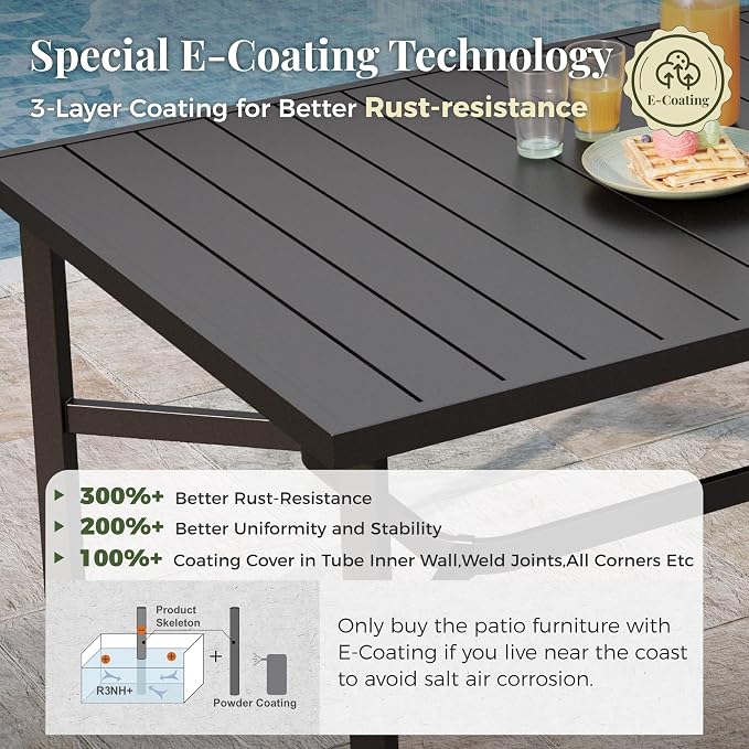 MIXPATIO 9 Pieces Patio Table and Chairs Set, Patio Dining Set for 8, 8 Textilene Chairs and 83” Rectangular Patio Dining Table with Umbrella Hole, for Deck Backyard Lawn Poolside, Blue