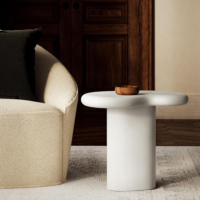 Modway Elowen Side Table in White - Concrete Sculptural Pedestal Accent Table for Indoor and Outdoor Spaces