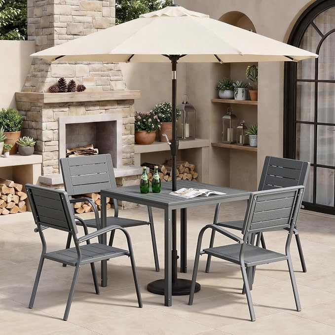 VINGLI Outdoor Patio Dining Chairs, Stackable HDPE All-Weather Arm Chairs, Weatherproof Outdoor Seating for Garden, Backyard, Poolside, Balcony,Grey (2 Pack)