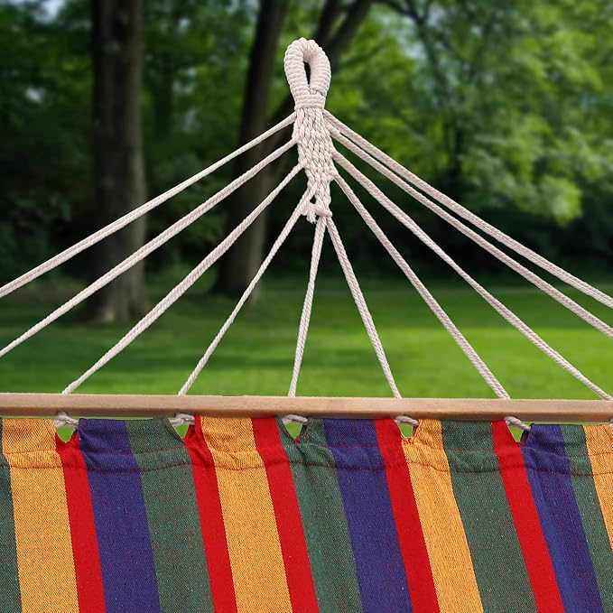 Sterling Sports Hammock for 1 Person, 4ft Wide 420 lbs Capacity, Wooden Spreader for Outdoor Patio Yard Poolside, Cotton Tropical Rush