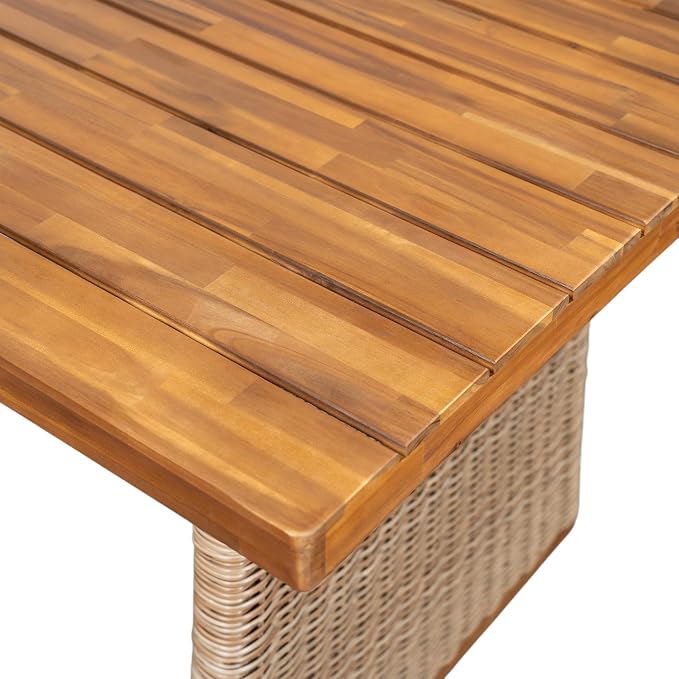 Christopher Knight Home Xavi Patio Acacia Wood Dining Set, Outdoor Side Table and Chairs Set with Slatted Panel Design and Handwoven Rattan Legs, Outdoor Furniture Set for Garden, 2 pcs, Brown + Teak