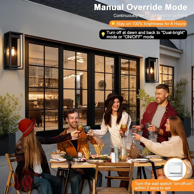 19" Motion Sensor Outdoor Wall Lights, 2 Pack Large Dusk to Dawn Outdoor Lights, 2 Lighting Modes Waterproof Anti-Rust Wall Sconces, Exterior Lighting Fixtures for Front Door, Porch, Garage