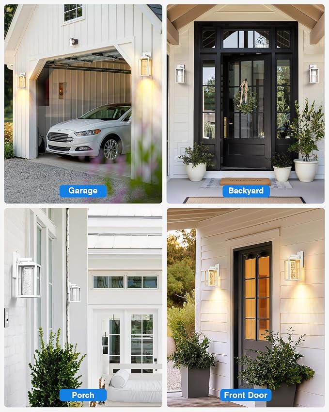 VIANIS White Exterior Lighting Fixtures Wall Mount for House, 100% Aluminum Outdoor Sconces Wall Lighting for Garage with Integrated 10W LED Light Source, Dusk to Dawn Coach Lights Outdoor Lantern