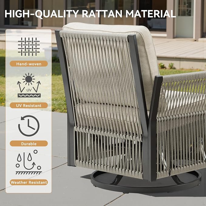 Patio Furniture Set Outdoor/Indoor, Wicker Patio Sofa, 5pcs Furniture Set with Swivel Rocker Chairs, Side Table, and Ottomans for Backyard, Garden, Poolside(Beige)