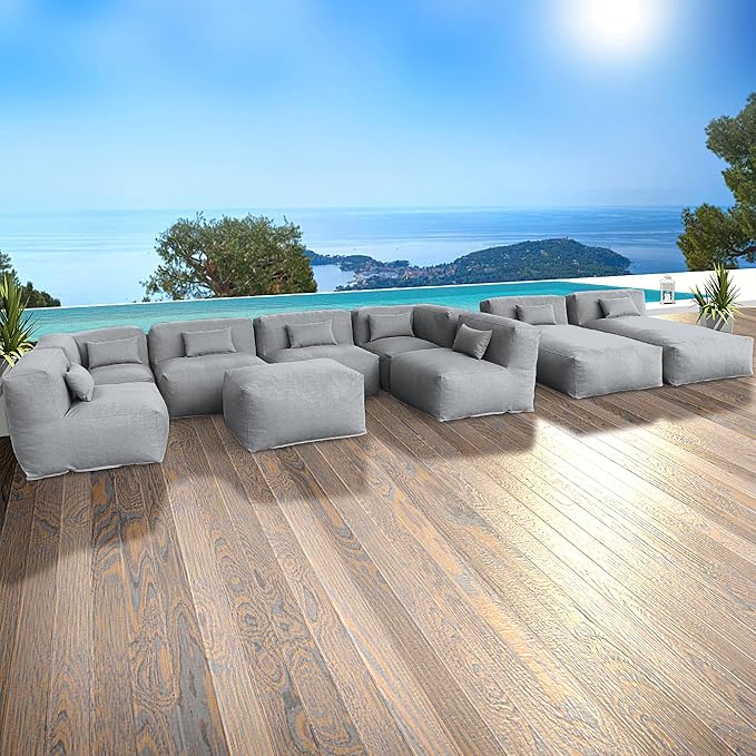 ANNYH Patio Eraclea 9PCS OUTDOOR Furniture Sectional Conversation Set - 2 Lounger 4Middle 2 Corner 1 Ottoman/Coffee - Expansion Foam Filling CHAIRS. UNIQUE Modular Contemporary Sofa (Dark Gray)