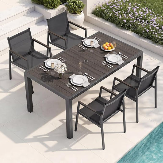 Outdoor Dining Set for 4, Aluminum Patio Table and Chairs Set, 5-Piece All Weather Patio Dining Furniture Set with Umbrella Hole for Backyard, Deck, Poolside (Charcoal)