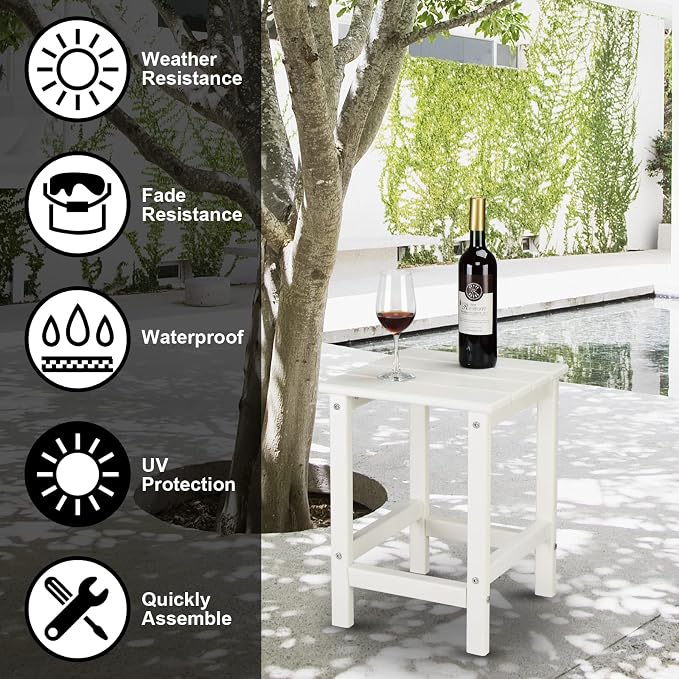 Patio Side Table, Pool Composite Patio Table,HDPE End Tables for Backyard,Pool, Indoor Companion, Easy Maintenance & Weather Resistant (Style 1-White)