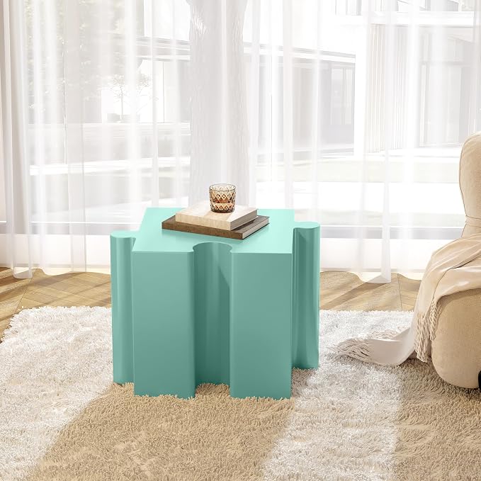 Christopher Knight Home Daton Interlocking Puzzle Outdoor Side Table, Lightweight Concrete Patio Coffee Table, Concave Edge MGO Modular End Table, Creative Set Up for Indoor&Outdoor Use, Mint Green