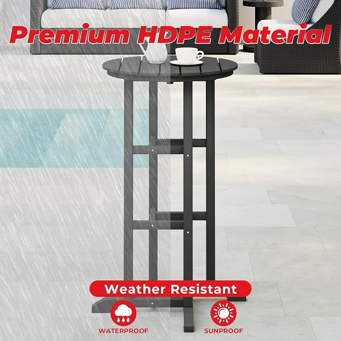 Costaelm Outdoor Bar Table, 42" Counter Height Round Patio Cocktail Bar Table, Patio Bar Table Bistro Dining Table Pub Table for Front Porch Deck, Backyard, Garden,