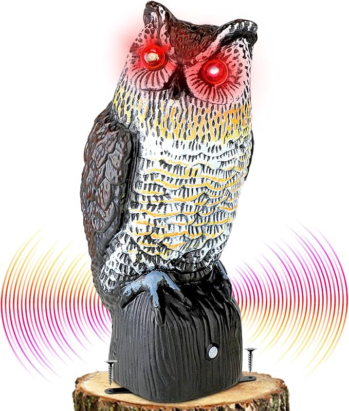 Ruolan Plastic Owl,Brid Owl with Flashing Eyes&Frightening Sound for Garden Yard Outdoor (Medium) (Large)