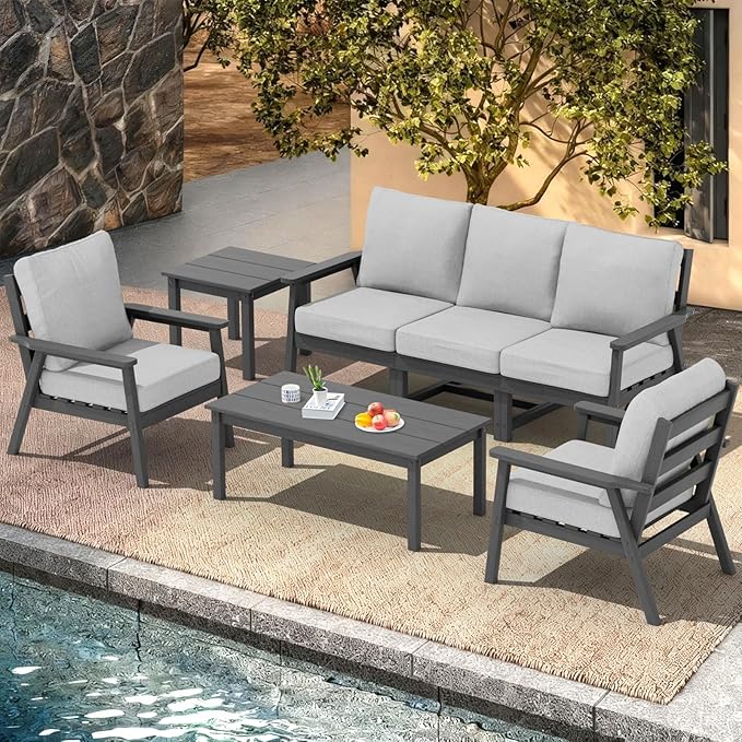 Ayge AYGEHDPE Patio Furniture Set,7 Piece Sectional Outdoor Furniture Set, All Weather Outdoor Couch Set Patio Conversation Set for Deck, Lawn, Grey