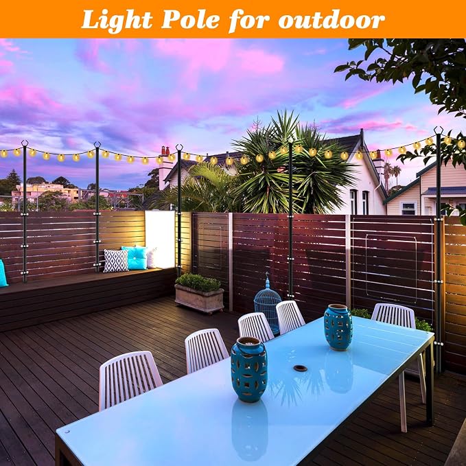 Mutovlin 2 Pack String Light Poles,10 Ft Light Poles for Outside String Lights,Outdoor Lights Pole with Fork,Metal Poles Stand for Patio Deck Backyard (10FT 2 Pack)