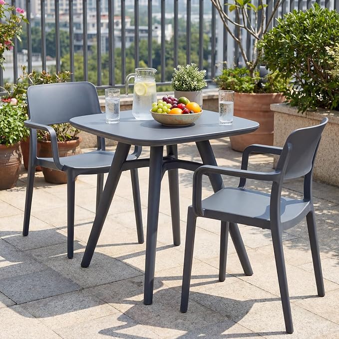 Tangkula 28" Square Outdoor Dining Table, All-Weather Plastic Patio Bistro Table for 4, Small Compact Outside Furniture for Garden, Backyard, Deck and Poolside, Grey