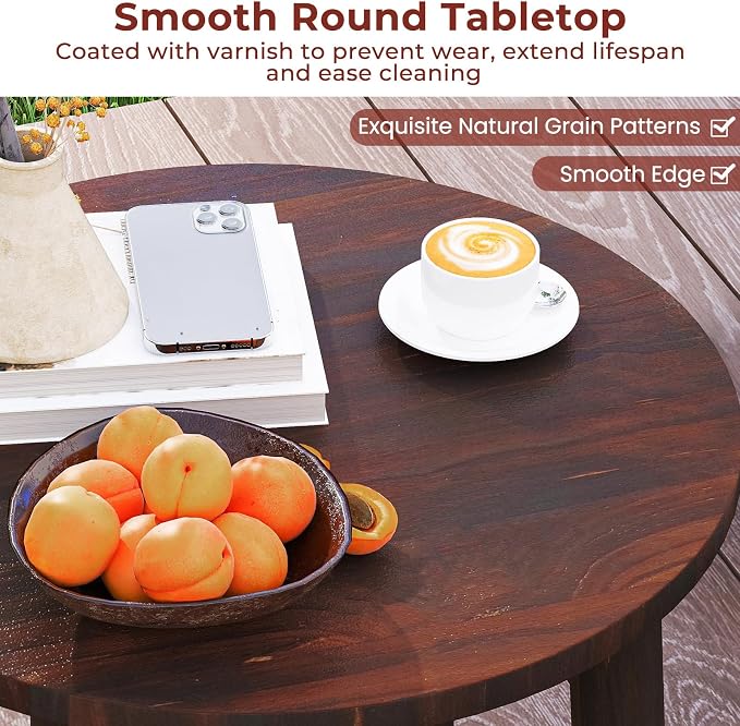 HAPPYGRILL Outdoor Wood Side Table, Round Patio End Table Coffee Table for Garden, Deck, Poolside & Indoor (1)
