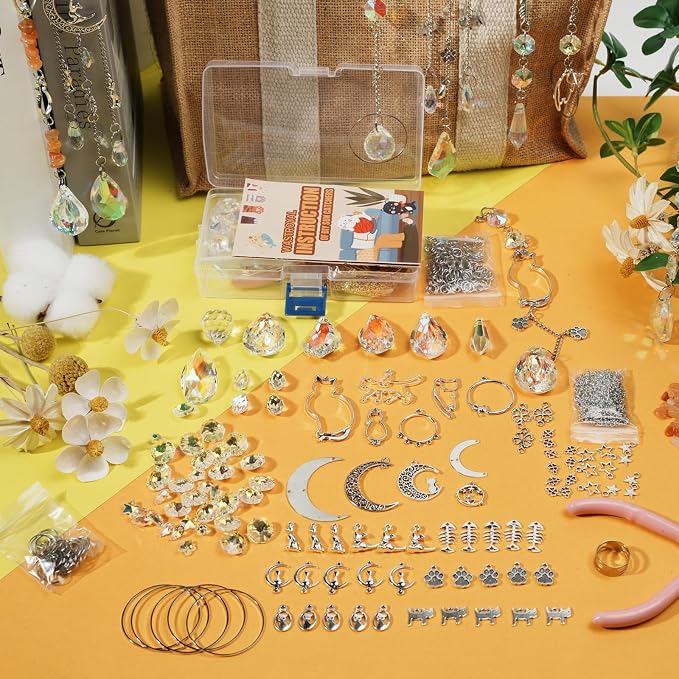 DIY Suncatchers 450pcs Sun Catchers Making Supplies Kit Prism Hanging Decor | Crystal Suncatcher Kit, DIY Crystal Hanging Prisms Window/Garden, Rainbow Maker, Gift Art and Crafts for Adults with Tutorial