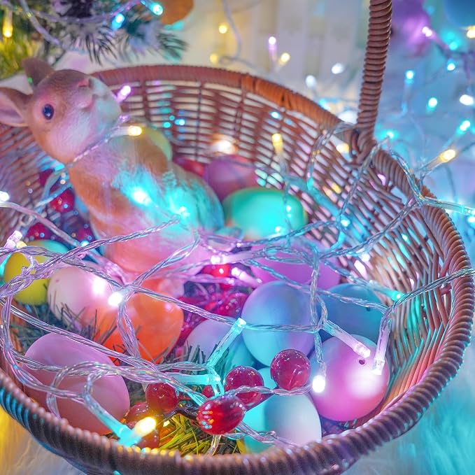 200 LED Connectable String Lights, 66FT Easter Pastel Lights Outdoor Indoor | Multicolor, 13 Modes, Timer, Clear Wire Waterproof Twinkle Fairy Lights Plug in for Bedroom Easter Patio Xmas Tree Decor