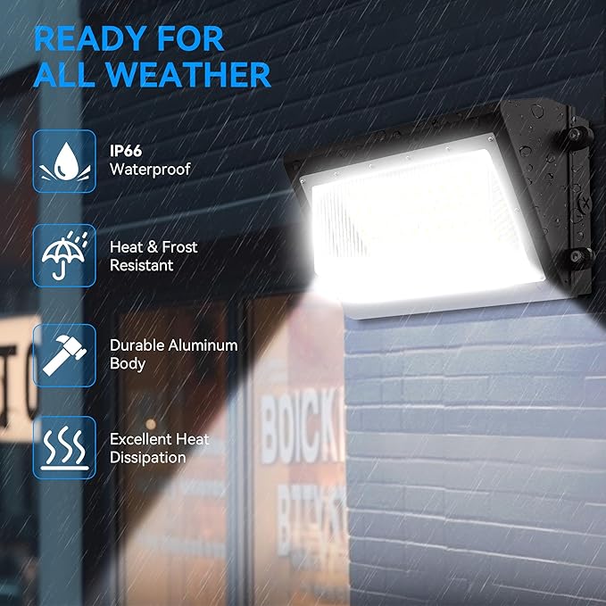 120W LED Wall Pack Light with Dusk-to-Dawn Photocell Sensor, 16800LM 5000K | IP66 Waterproof 120V LED Security Flood Lighting Outdoor Wall Mount Lights for Parking Lot, Warehouse, Factory, Yard 2 Pack