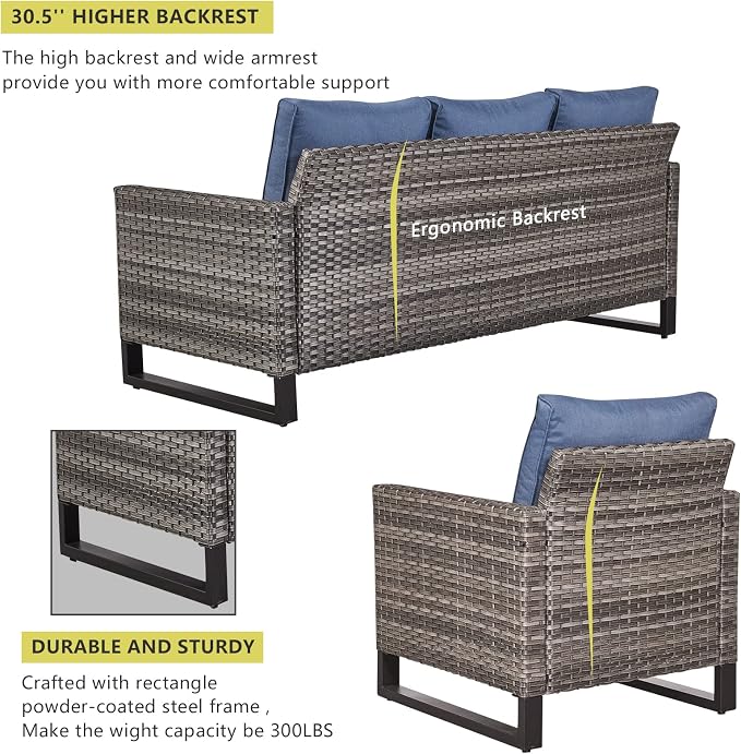 HUMMUH 9 Piece Patio Furniture PE Wicker 6-Seater Outdoor Sectional Sofa with Dinning Table Patio Swivel Chairs and Outdoor Chairs for Porch,Garden,Backyard,Deck
