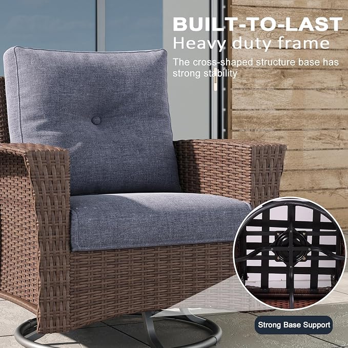 LayinSun 3 Piece Wicker Patio Furniture Set, Classis Outdoor Conversation 360 Degree Swivel Chairs Set with Coffee Table