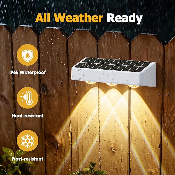 Solar Fence Lights,8 Pack Solars Deck Light,RGB Color,Outdoor Bulb Waterproof Led IP65,Power Patio Lamp with Lenses for Outside/Backyard/Railing/Yard(White)