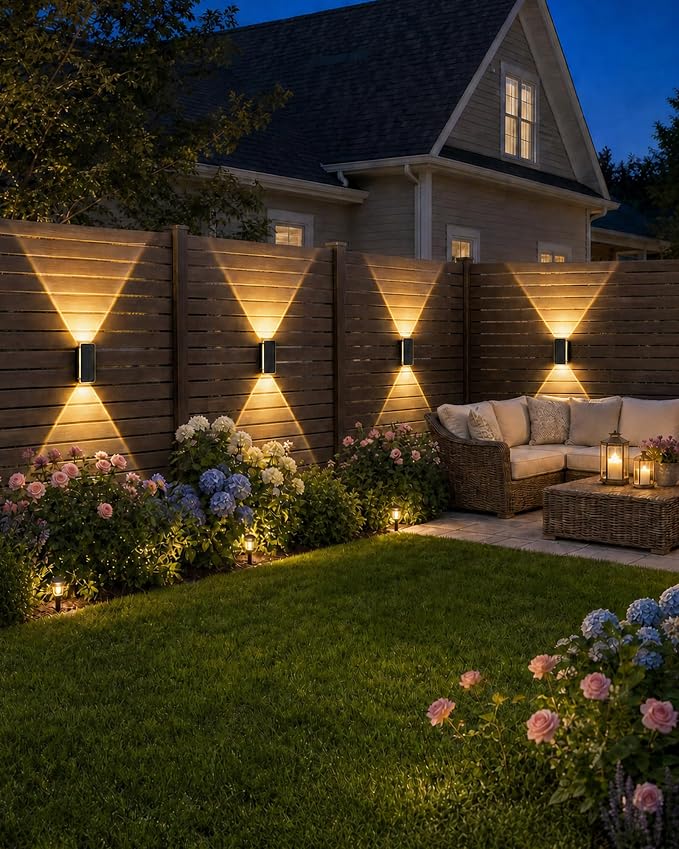 Solar Fence Lights Outdoor 8 Pack, 5CCT(3000K-6000K) Up and Down Solar Wall Lights, IP65 Waterproof Dusk to Dawn Fence Lights Solar Powered for Patio, Porch, Backyard, Garage, Wall Decor