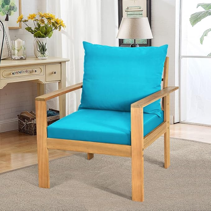 COSTWAY 4 Pieces Outdoor Acacia Wood Sofa Set, Outdoor Conversation Sofa Set with Table & Cushions Porch Chairs for Garden, Patio, Deck