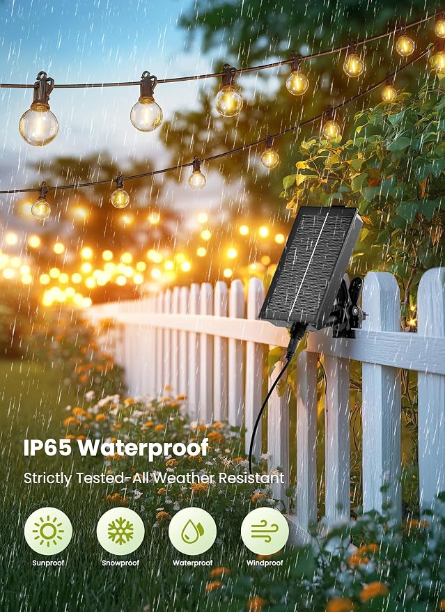 Brightown 76FT Solar String Lights Outdoor, IP65 Waterproof, Remote, Timer | Patio Lights with 23 LED Shatterproof Bulbs, 3 Light Modes, Dimmable, Outside Light for Backyard Porch Yard Party Xmas Decor