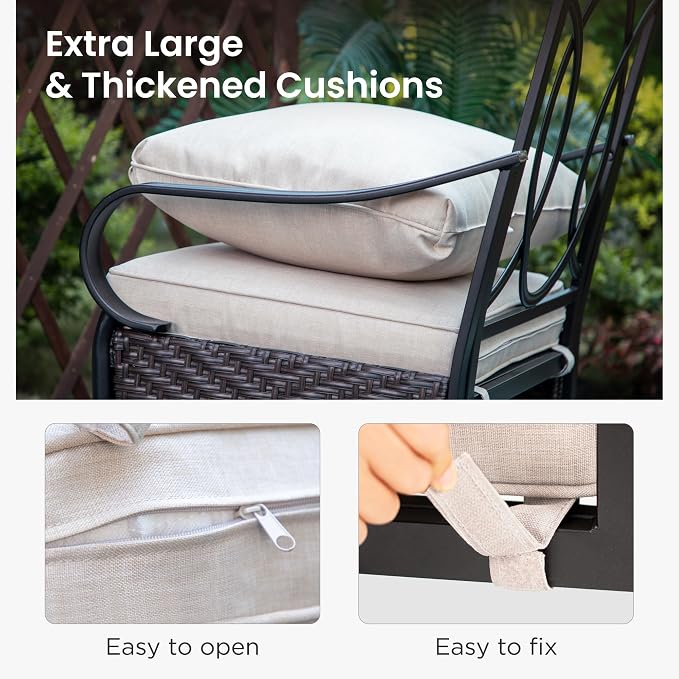 PHI VILLA 9 Piece Patio Dining Set, 83" Rectangular Metal Dining Table with Umbrella Hole, 6 Fixed + 2 Swivel Chairs with Waterproof Cushions, All Weather Outdoor Furniture for Deck, Backyard