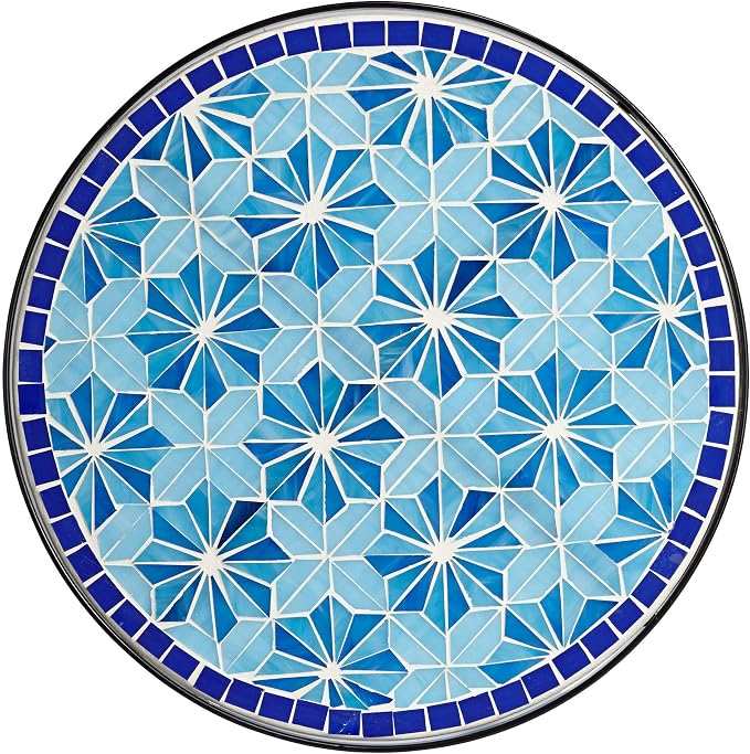 Teal Island Designs Blue Star Modern Black Metal Round Outdoor Accent Side Table 14" Wide with Lower Shelf Mosaic Tabletop Gracefully Curved Legs for Porch Patio Home House Balcony Spaces Deck