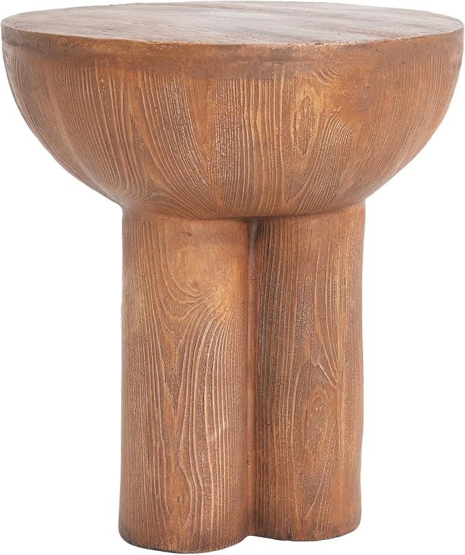 Christopher Knight Home Nataly 18.25" H Small Outdoor Side Table, Mushroom-Like Carved Garden Stool, Lightweight Concrete End Table, Patio Decorative Home Stool for Balcony Poolside Backyard, Brown
